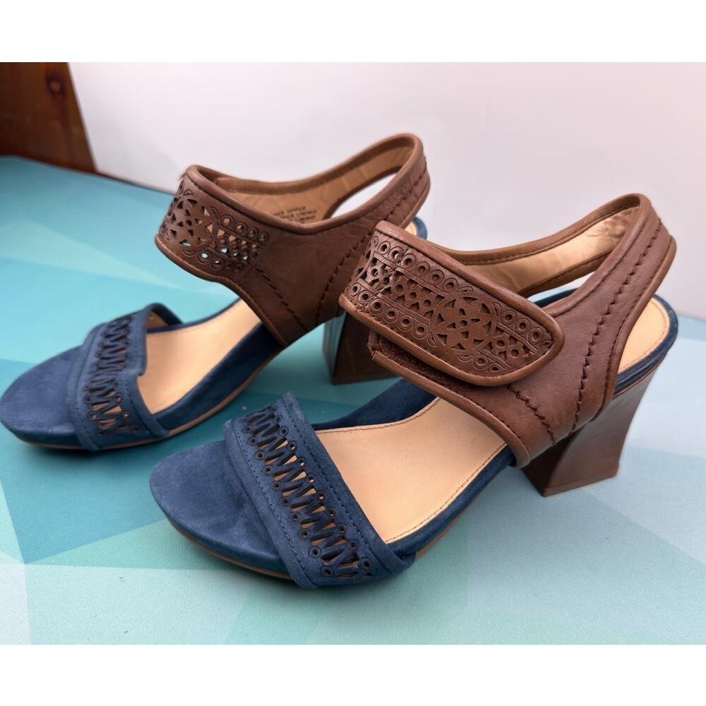 Earthies Asola Deep Blue Multi Women’s Sandals Size US 5B Block Heel Comfort - Picture 2 of 8